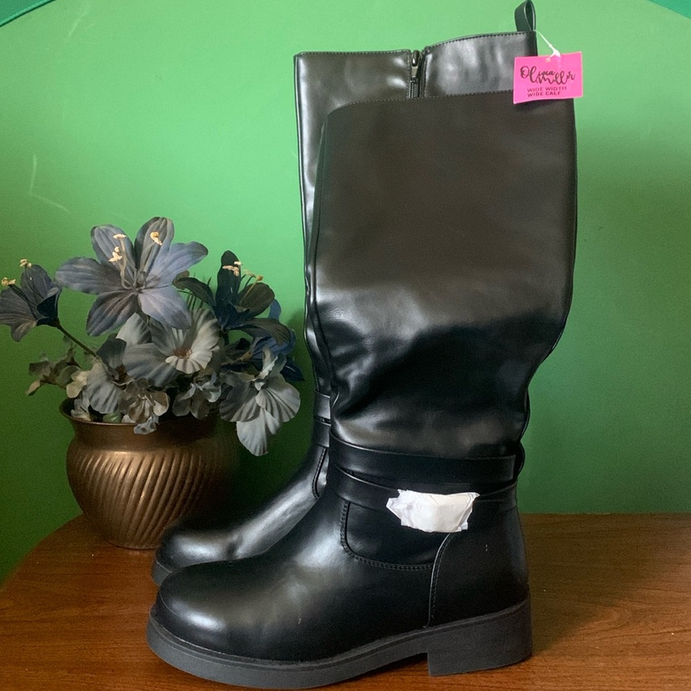 NWT Olivia Miller Size 9 Wide Width Wide Calf Black Faux Leather Boots